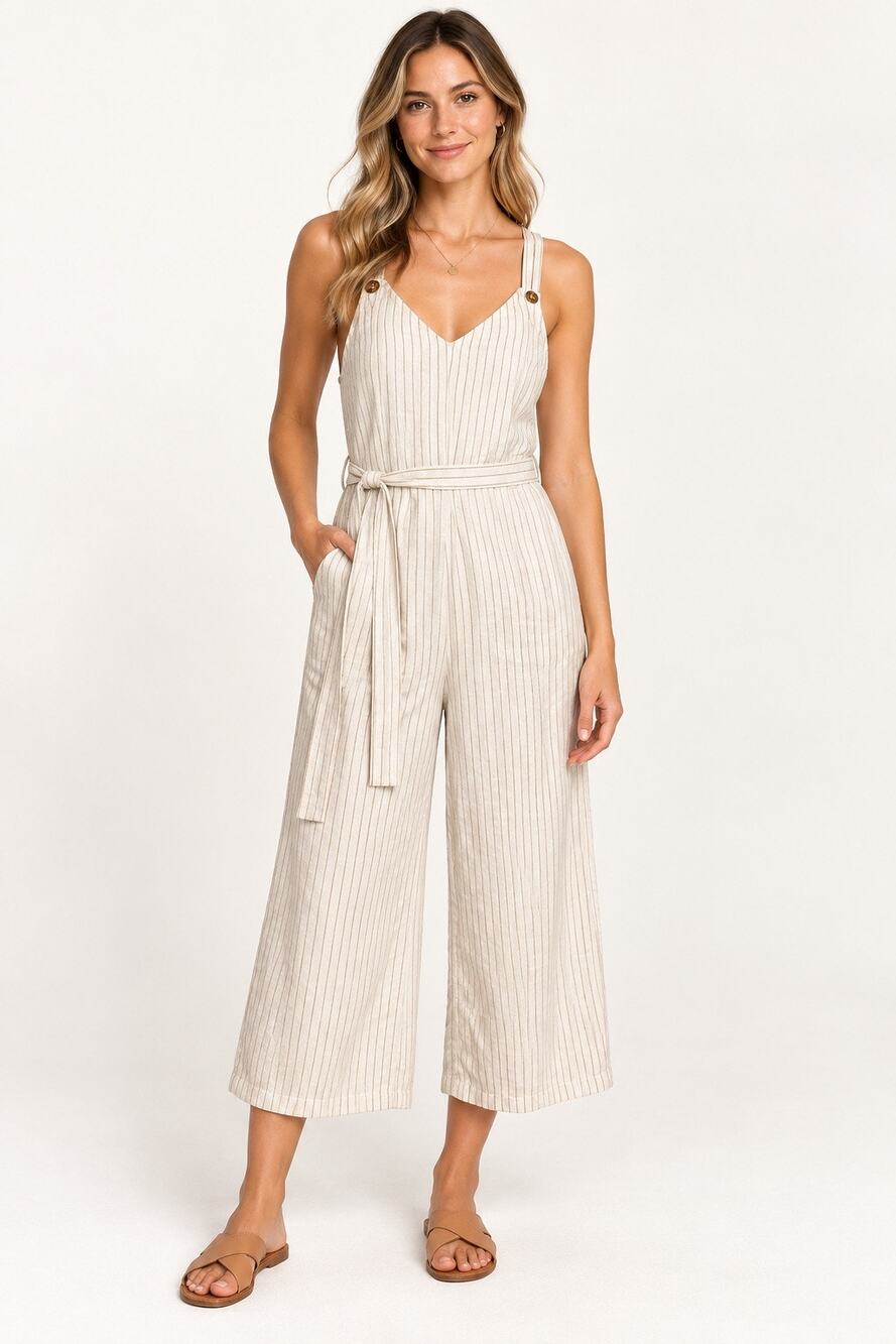 Bobi Black Striped Belted Wide Leg Jumpsuit Estimated XS NWOT